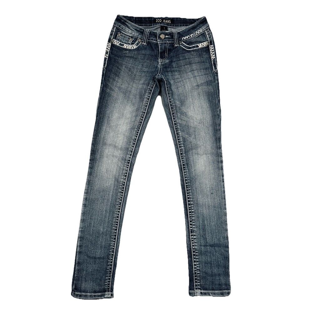 Zco Skinny Leg Jeans Juniors 1 Blue Denim Stretch Measures 25 x 29